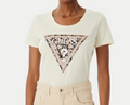 T-shirt donna Guess Leo Triangle cotone marrone