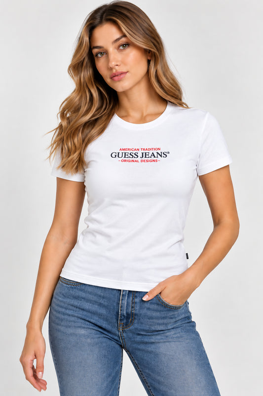 T-shirt donna Guess Jeans slim girocollo triangle