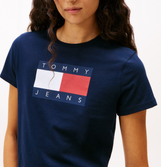 T-shirt Tommy Jeans donna regular cotone logo Dark navy