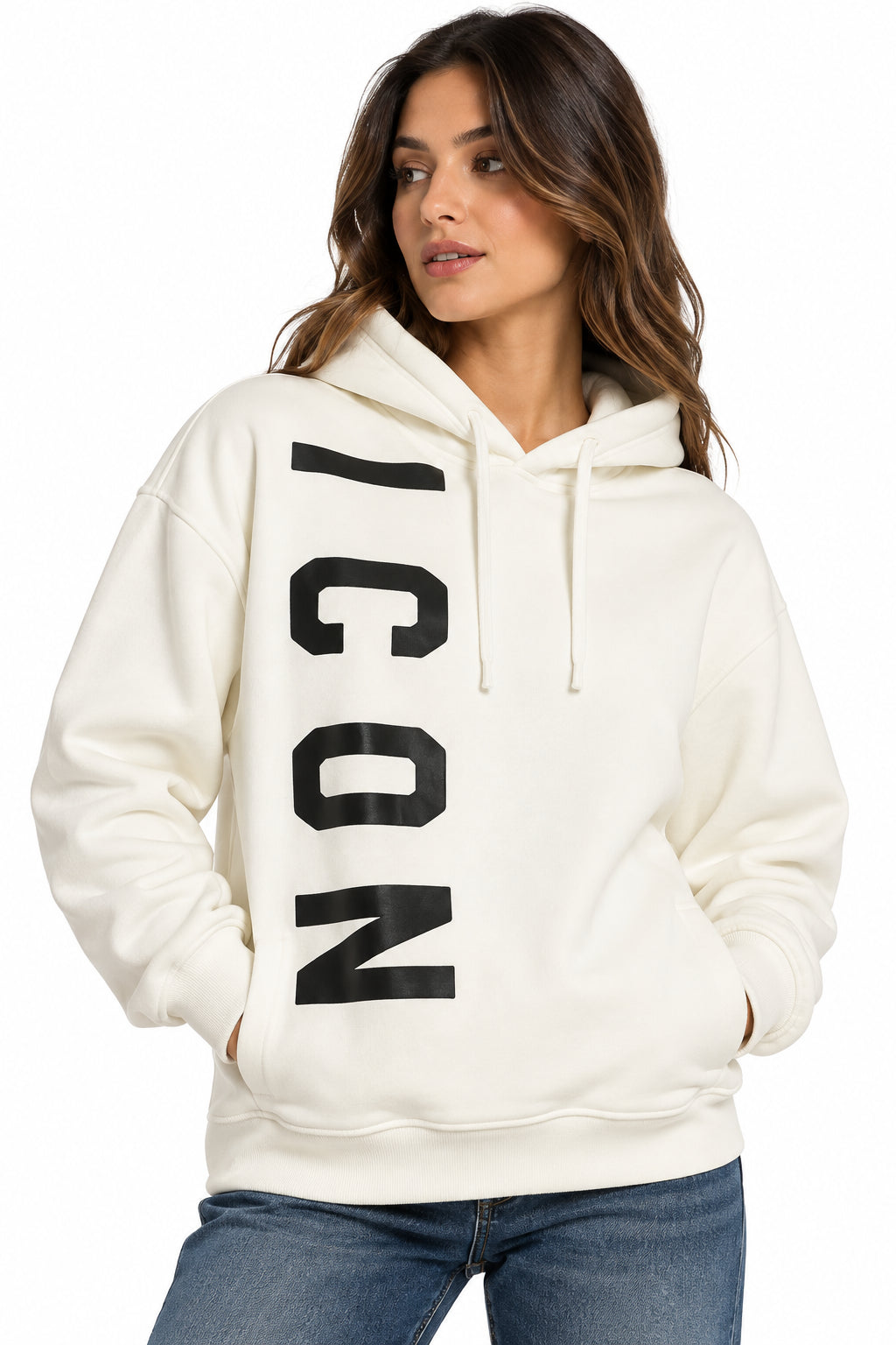 Felpa cappuccio donna Icon logo verticale