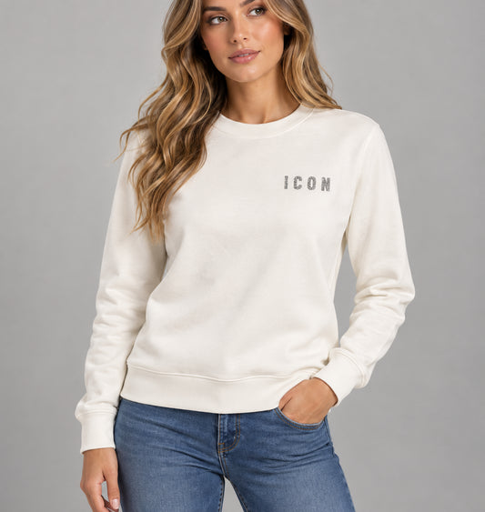 Felpa girocollo donna Icon logo glitter cotone