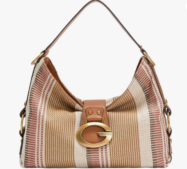 Borsa Guess Camden shoulder tessuto cognac