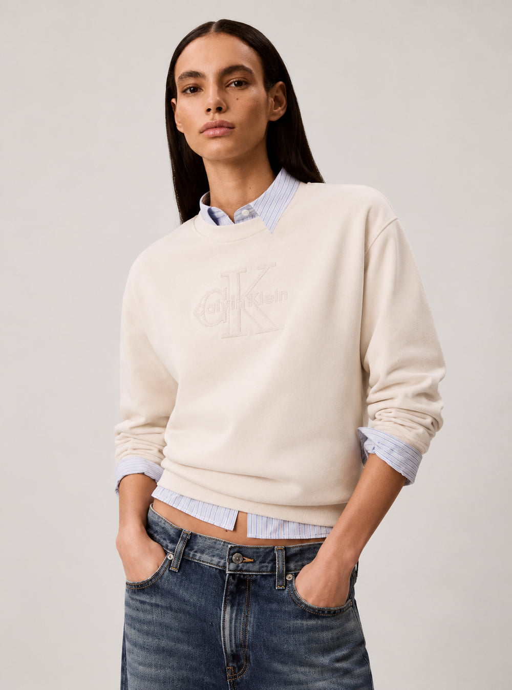 Felpa donna Calvin Klein Jeans monogramma cotone