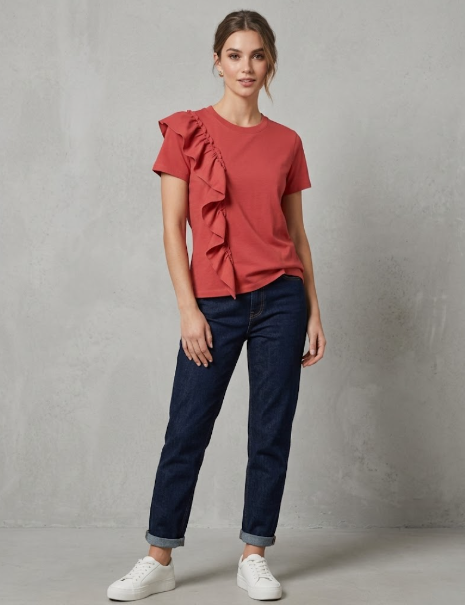 T-shirt donna MARKUP cotone rouches manica corta