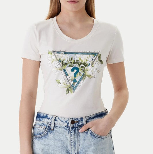 T-shirt Guess donna Camelia Triangle cotone