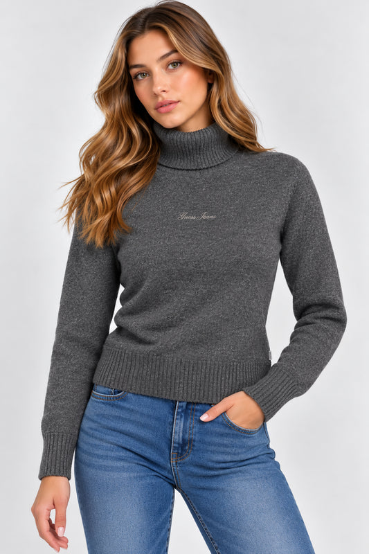 Maglione collo alto Guess Jeans donna ricamo