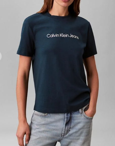 T-shirt donna CKJ logo classico in cotone PE 2026 navy teal