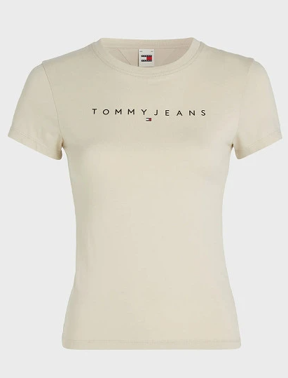 T-shirt Tommy Jeans Donna Slim Linear Cotone White clayPE 2026