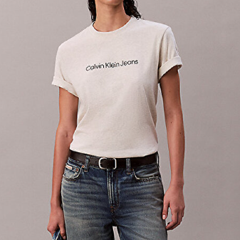 T-shirt donna CKJ logo classico in cotone PE 2026 vanilla heather