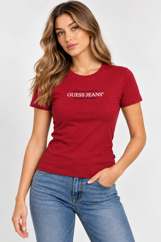 T-shirt donna Guess Jeans slim girocollo triangle