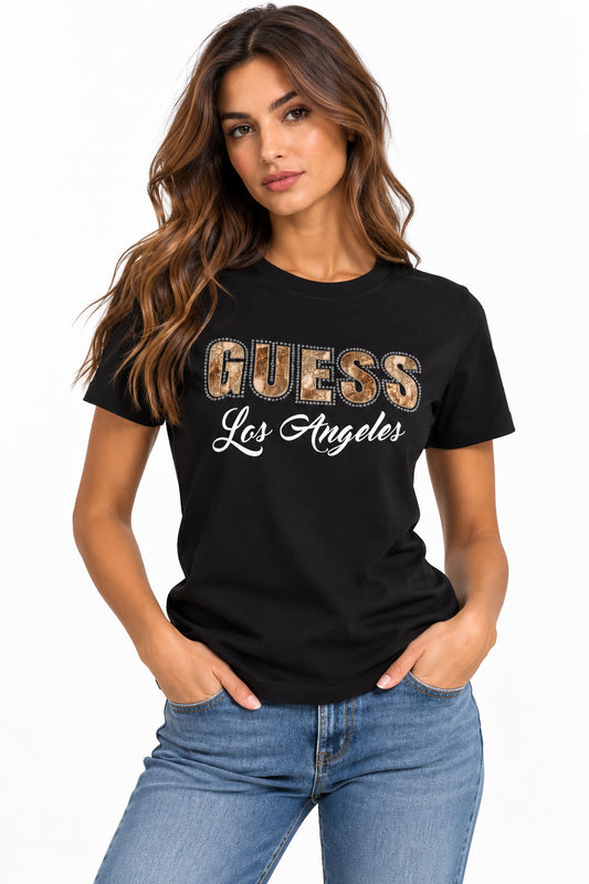 T-shirt Guess donna logo serpente strass manica corta