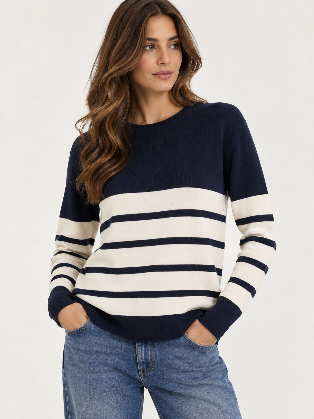 Maglia girocollo Ragno donna righe piazzate viscosa