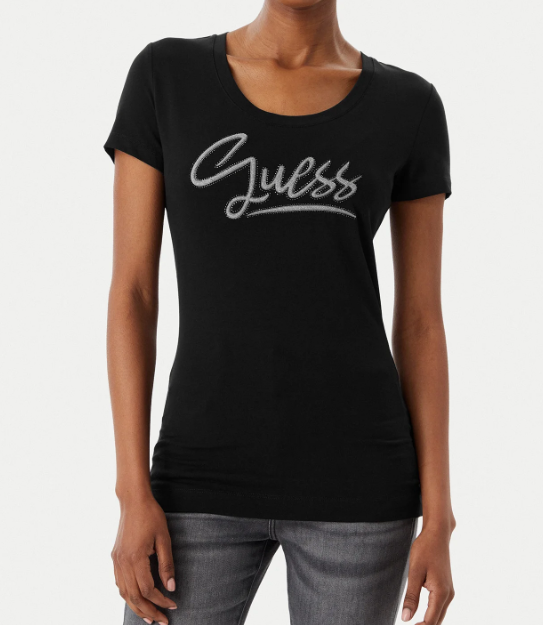T-shirt Guess donna Script cotone girocollo