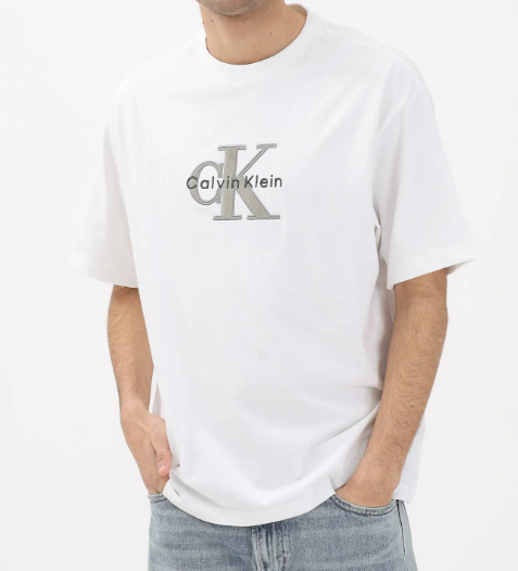 T-shirt Calvin Klein Jeans uomo in cotone con logo bright white