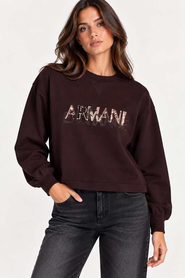 Felpa donna Armani Exchange logo girocollo misto viscosa