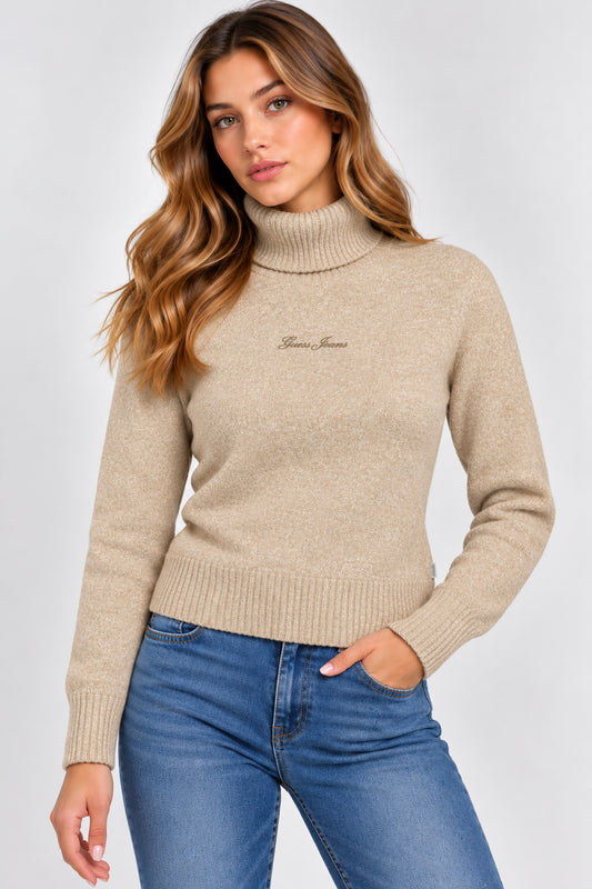 Maglione collo alto Guess Jeans donna ricamo