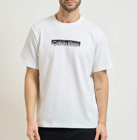 T-shirt Calvin Klein uomo cotone girocollo manica corta logo classico bright white