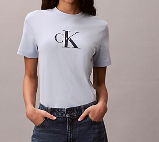 T-shirt Hero Monologo CKJ donna cotone PE 2026 breezy blu