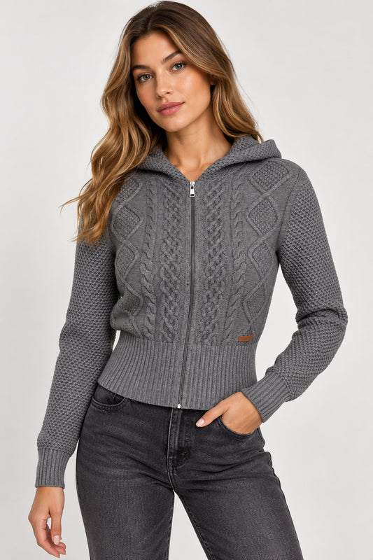 Maglione Guess Jeans donna cappuccio zip trecce