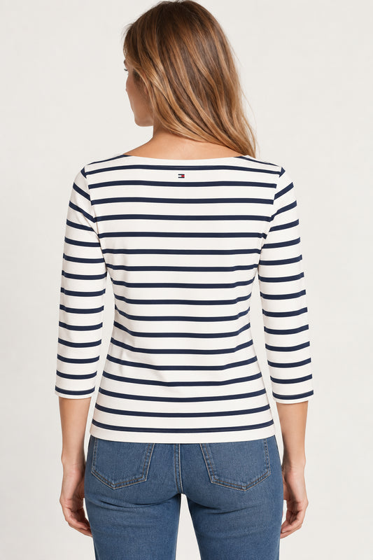 T-shirt donna Tommy Hilfiger righe scollo barca