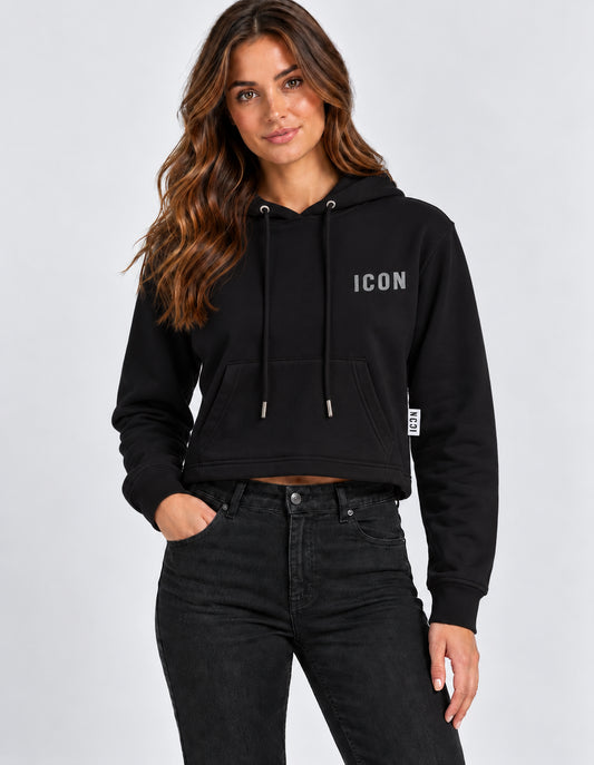 Felpa cappuccio donna Icon logo glitter cotone