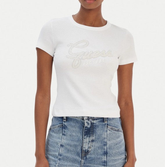 T-shirt Guess donna Studs Script cotone