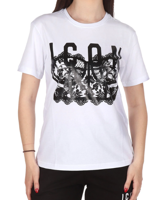 T-shirt donna ICON cotone stampa corsetto manica corta