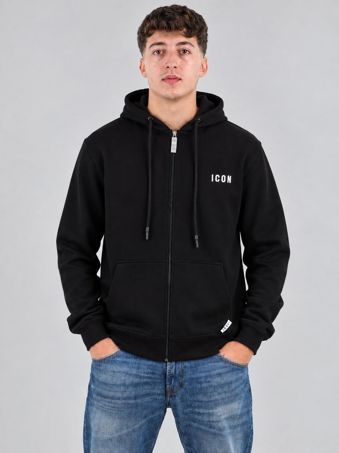 Felpa cappuccio zip Icon uomo cotone ricamo