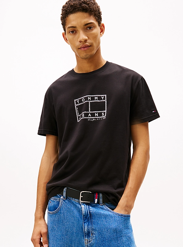 T-shirt Tommy Jeans uomo center flag regular cotone
