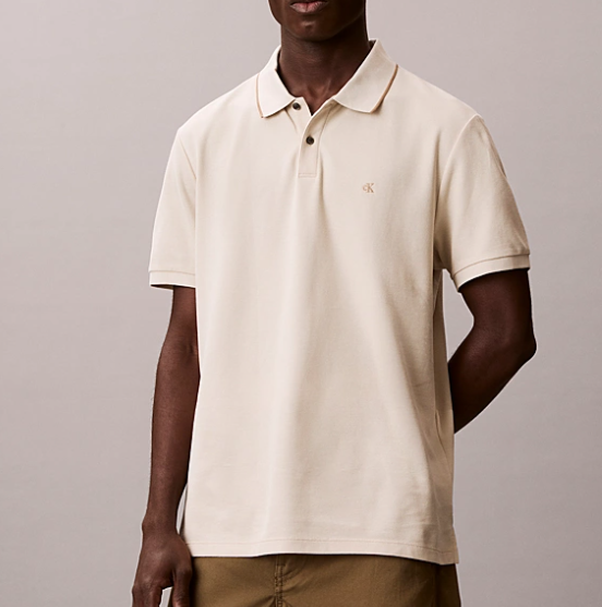 Polo manica corta Calvin Klein uomo in cotone piquet PE 2026 oatmeal