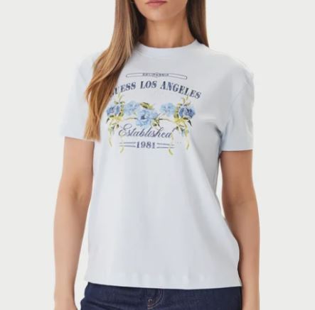 T-shirt Guess donna Flowers Triangle cotone