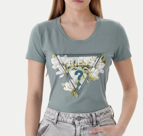 T-shirt Guess donna Camelia Triangle cotone