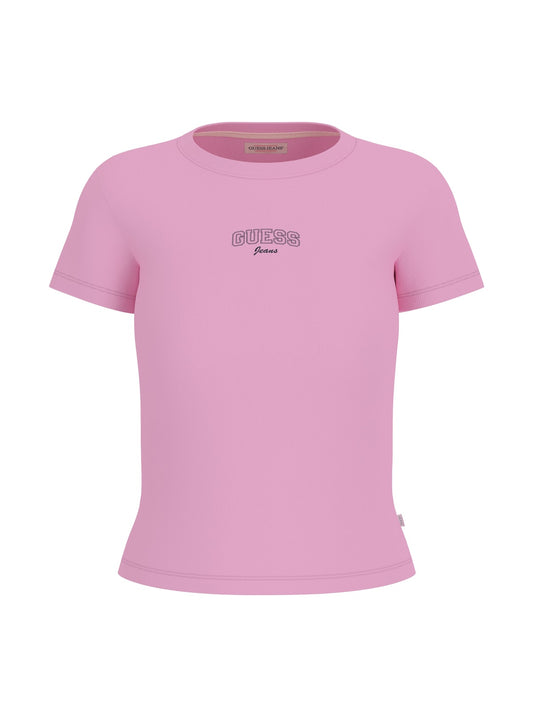 T-shirt Guess Jeans donna slim cotone ricamo logo
