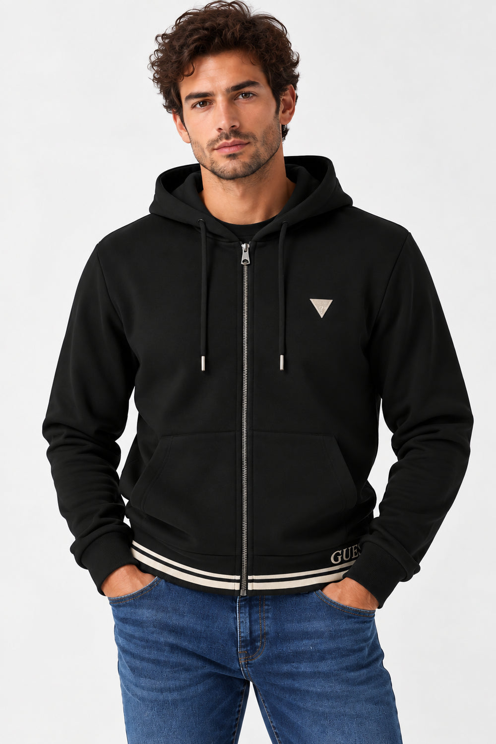 Felpa Guess uomo full zip cotone