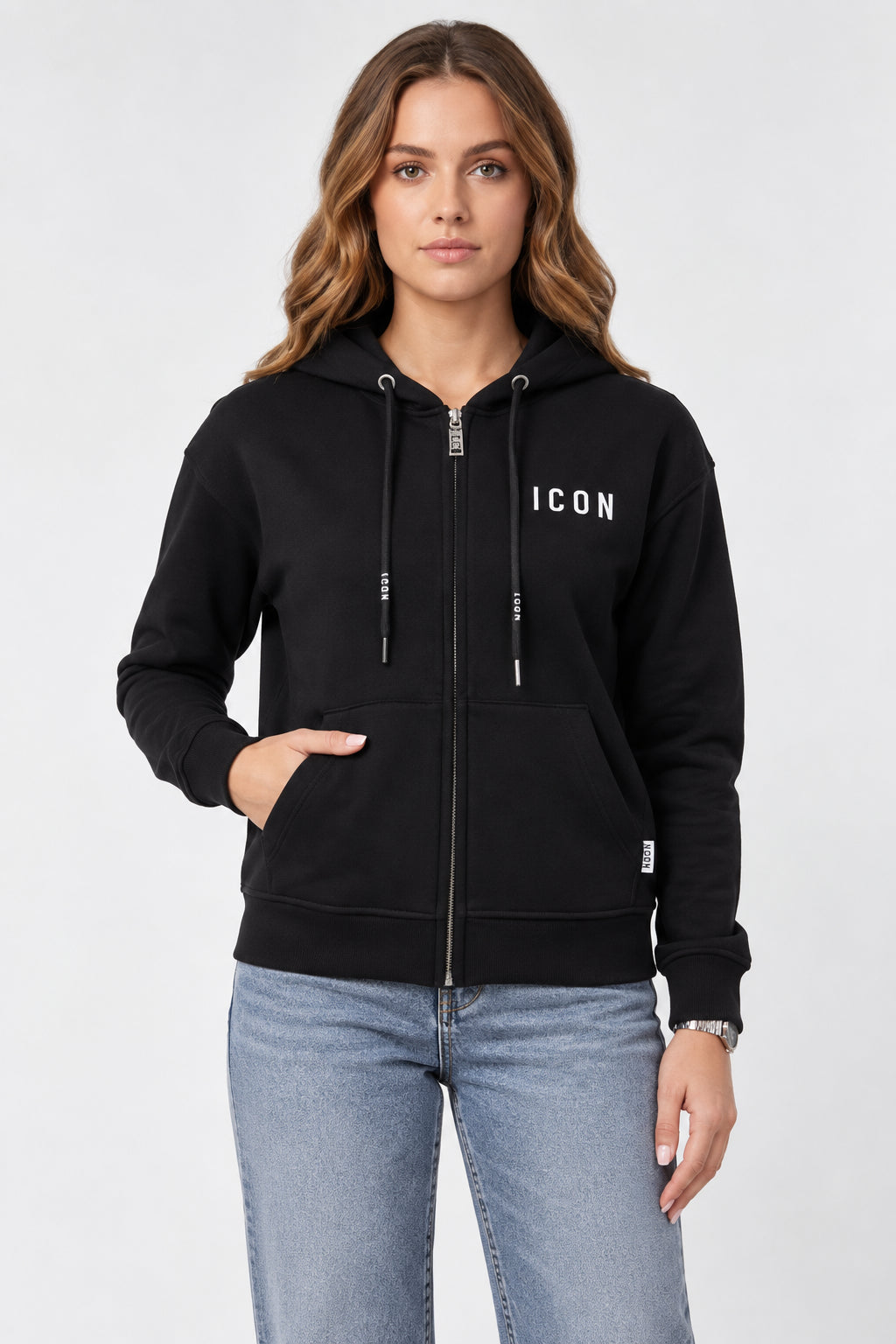 Felpa cappuccio zip Icon donna cotone AI 2026