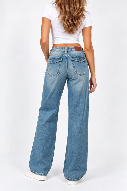 Jeans G11 wide leg tasche flap donna Guess