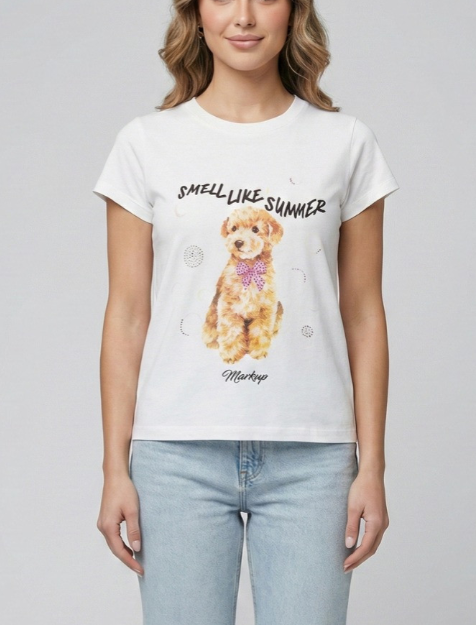 T-shirt donna MARKUP stampa strass girocollo