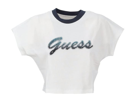 T-shirt Guess donna Script cropped cotone