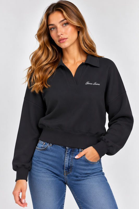 Felpa scollo notch Guess Jeans donna ricamata