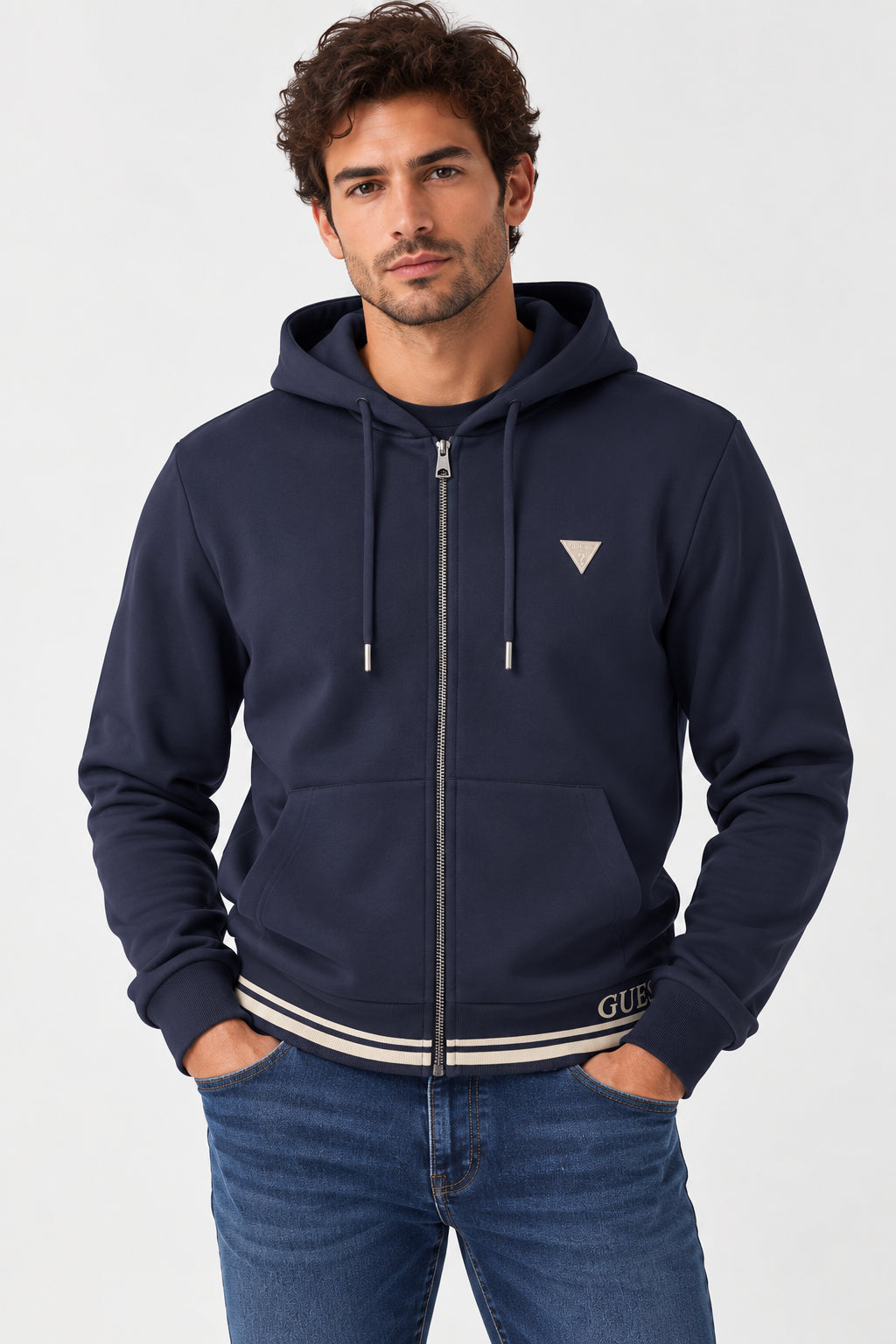 Felpa Guess uomo full zip cotone