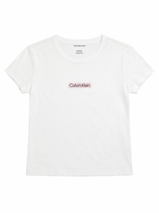 T-shirt donna Calvin Klein Jeans logo institutional cotone bright white
