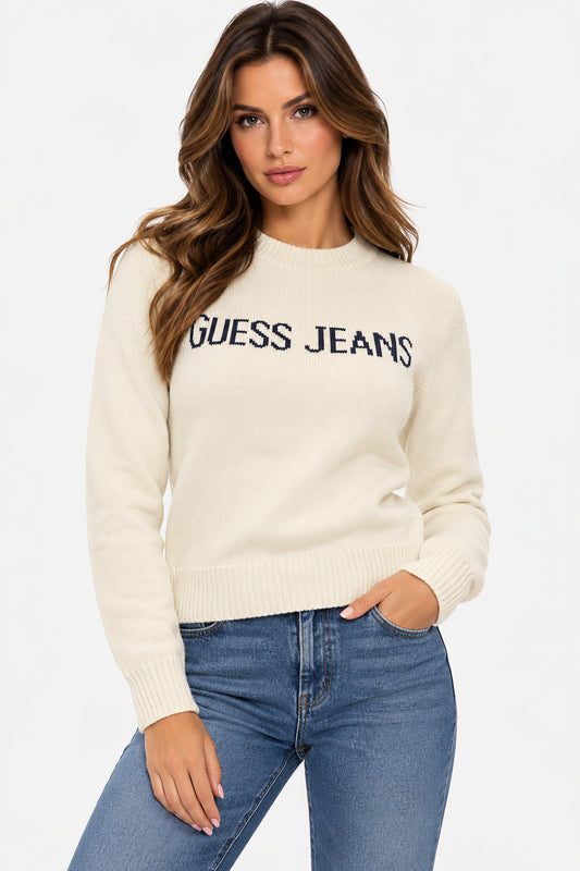 Maglione intarsia Guess Jeans donna girocollo cotone