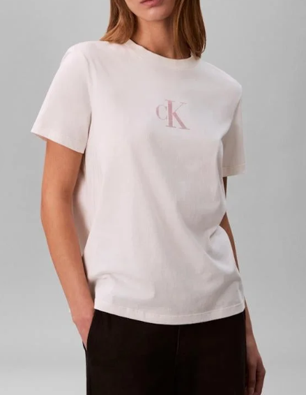 T-shirt donna CKJ Classic Foil cotone PE 2026 whie greige