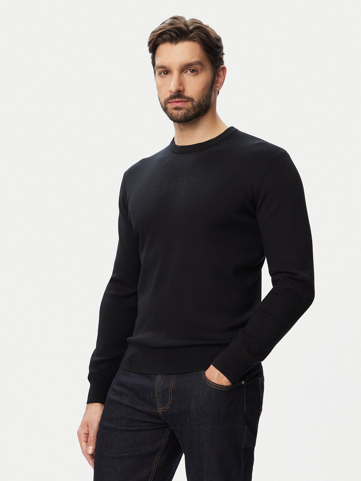 Maglione Mason Guess uomo girocollo logo stampato viscosa