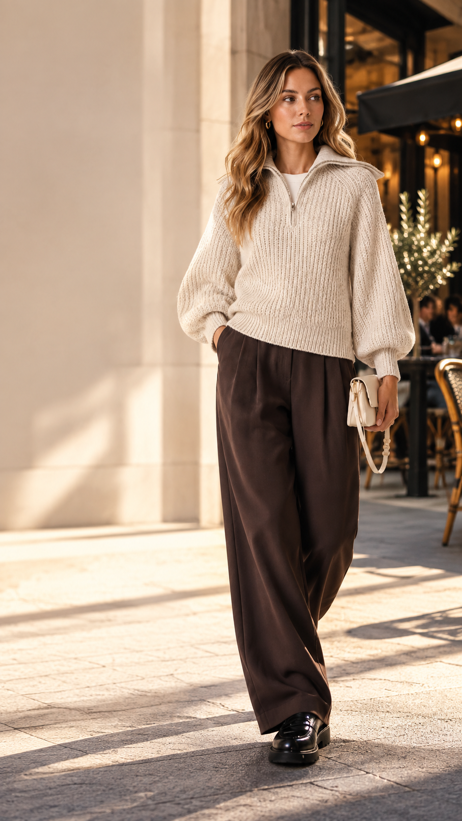 Dettaglio della maglia lurex Armani Exchange indossata, versione verticale per la collezione donna.