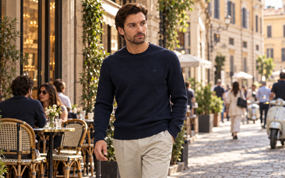 Maglione Calvin Klein uomo in cotone girocollo, capo essenziale per l'autunno inverno 2026.
