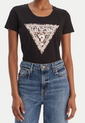 T-shirt donna Guess Leo Triangle cotone marrone