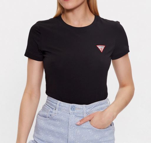 T-shirt donna Guess Mini Triangle cotone nero