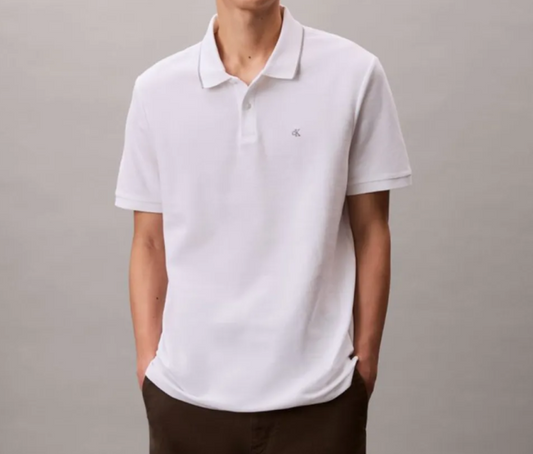 Polo manica corta Calvin Klein uomo in cotone piquet PE 2026 bright white
