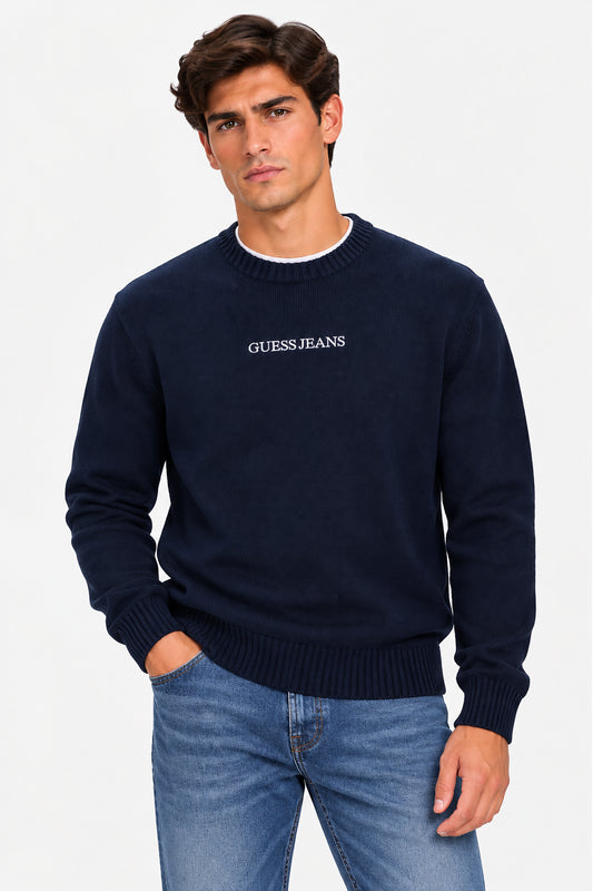Felpa Guess Jeans uomo girocollo cotone logo ricamato